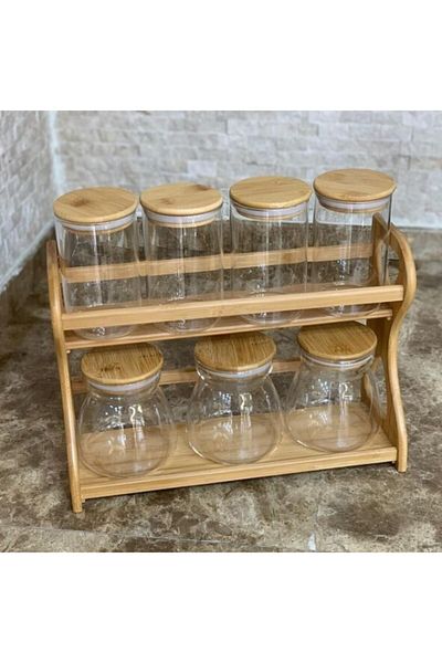 AROW Artemis 7 Piece Glass Spice Set with Bamboo Stand Tr-804