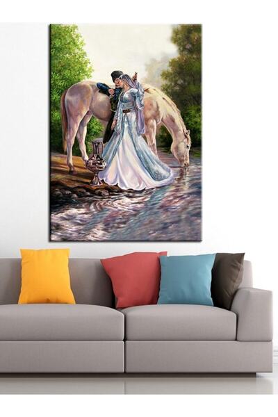 caddeko Beyaz Forklorik Kafkas Çerkez Aşıklar Kanvas Tablo Slm6 - 35x50cm