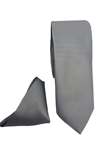 TUFAN KRAVAT ربطة عنق رفيعة من القماش الرمادي الفاتح / المنسوج - مع منديل