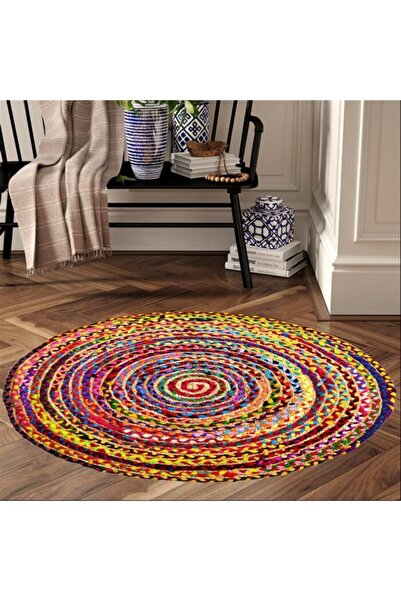 GizHome Bolero Jüt Örgü Halı 120 x 120 Y9-2014 Yuvarlak Çok Renkli