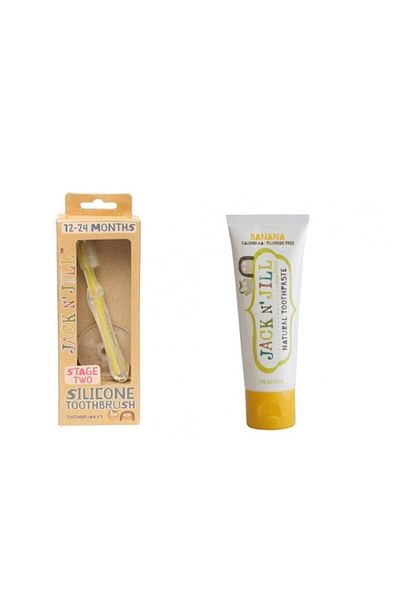 Jack N'Jill Jack N Jill Toothbrush and Toothpaste Set (Silicone & Banana)