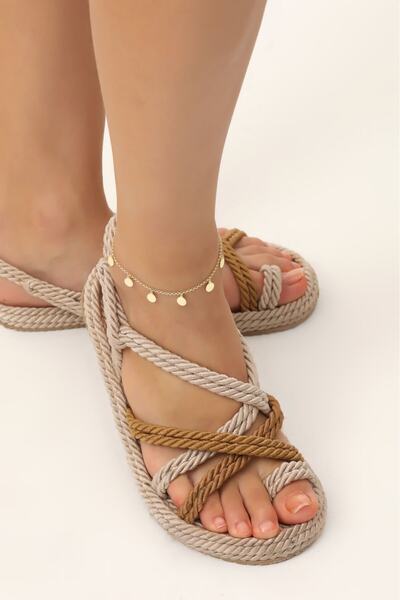 Bilsen Store 925 Ayar Gümüş Altın Kaplama Pullu Sallantılı Yuvarlak Halha