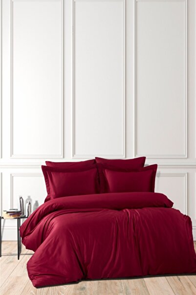 TY HOME COLLECTİON طقم غطاء لحاف من الساتان القطني باللون الأحمر الداكن مزدوج...