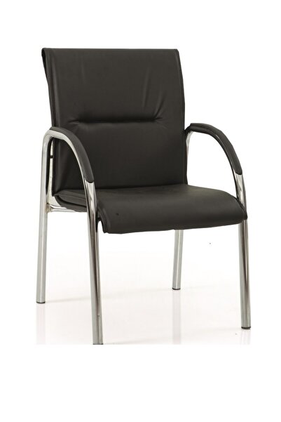 Lina Krom Ayaklı Siyah Suni Deri Kaplama Tekli Misafir Bekleme Koltuğu