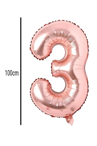 E Elmas بالون فويل رقم 3 ذهبي وردي (100 سم)