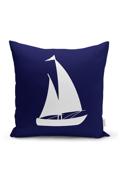 Realhomes Lacivert Zeminli Yelken Desenli Dijital Baskılı Modern Yastık Kırle...