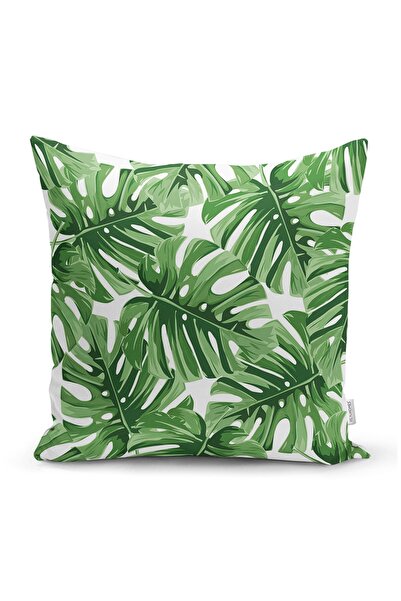 Realhomes Beyaz Zemin Üzerinde Yeşil Yaprak Desenli Dikdörtgen Yastık Kırlent...