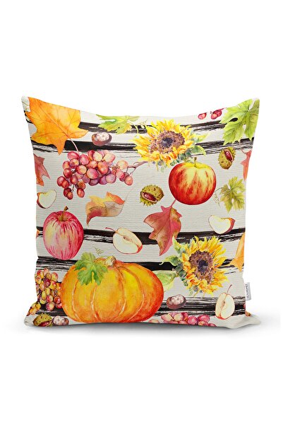 Realhomes غطاء وسادة بنمط اليقطين مخطط باللون الأسود على خلفية ملونة