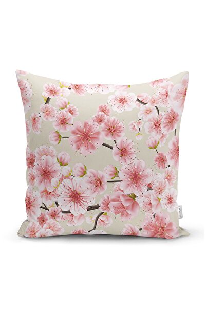Realhomes Çift Taraflı Renkli Zemin Üzerinde Pembe Çiçek Desenli Süet Yastık ...