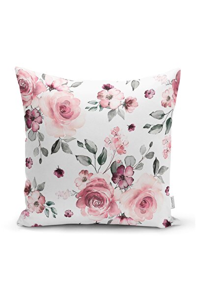 Realhomes Beyaz Zemin Üzerinde Renkli Çiçek Desenli Yastık Kırlent Kılıfı