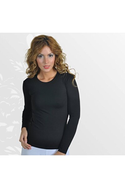 sevdalı بدلة نسائية سوداء بأكمام طويلة ورقبة دائرية