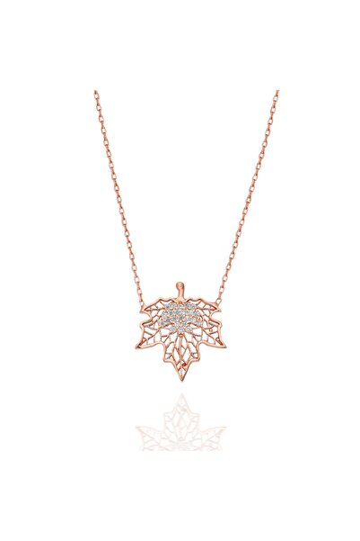 erkoç gold & silver 925 Ayar Gümüş Taşlı Çınar Yaprağı Kolye