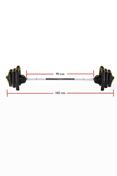 Avec Profesyonel Ayarlanabilir Barbell Seti 142 Cm 20 Kg Sarı