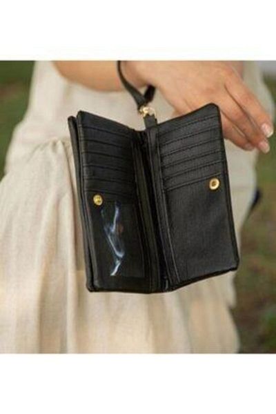 Vera Women's Black Washed Leather Large Size Women's Wallet