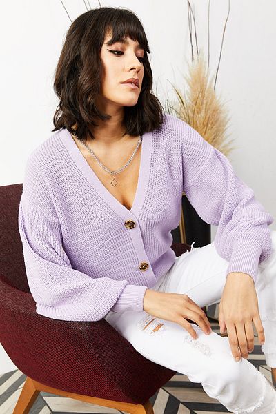 Olalook Lila Strickjacke mit Knöpfen für Damen HRK-19000097