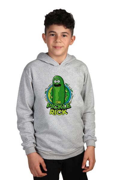 Raf Coll سويت شيرت مضلع بغطاء للرأس من ماركة Pickle Rick رقميًا للأولاد باللو...
