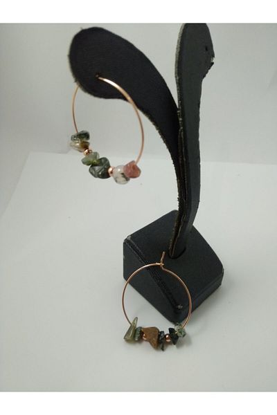 BalıkHediyelik Mossy Agate Hoop Earrings / Natural Stone Hoop Earrings