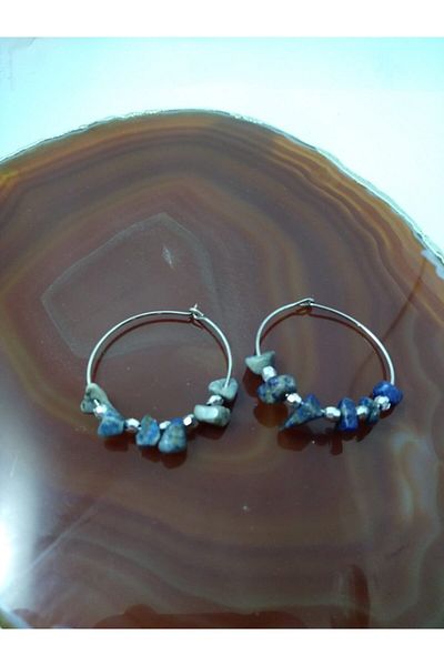 BalıkHediyelik Lapis Earrings / natural stone Hoop Earrings