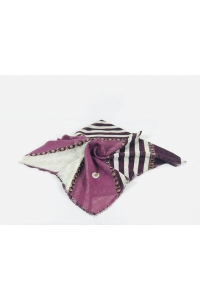 MOM COLLECTİON Kadın Eflatun Flamlı Keten Tülbent