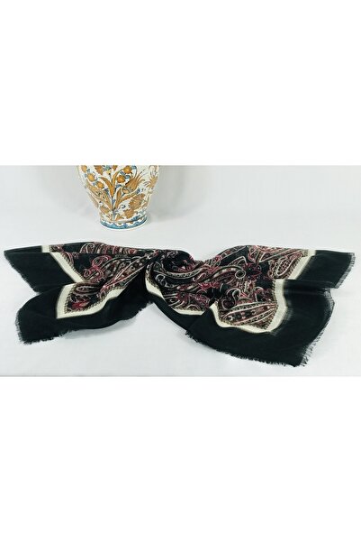 MOM COLLECTİON Kadın Siyah Flamlı Keten Tülbent