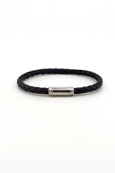 Solfera Men's Black Leather Magnetic Thin Bracelet BT315