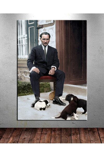 caddeko Atatürk Ve Yavru Köpekler Renklendirme Özel Seri Kanvas Tablo Dkm-k64...