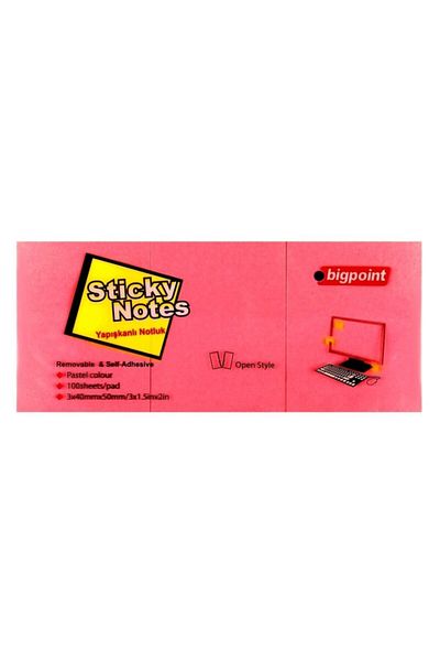 Bigpoint Adhesive Note Paper 3 Pack 40x50mm Neon Red 4 Pack