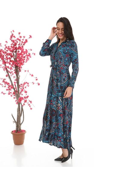 CİXAPLE Rochie de damă din viscoză țesătă albastră