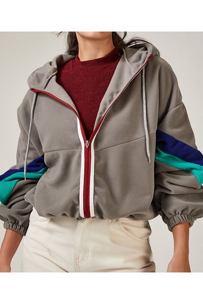 AQE FASHION Φούτερ Fleece με κουκούλα με φερμουάρ