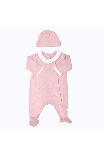 POETREE KIDS Baby Jumpsuit Chevron Pink Ruffle Collar