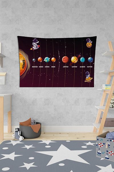 Vagonik Covor de perete pentru camera copiilor cu tematică planetară 140 X 100 cm