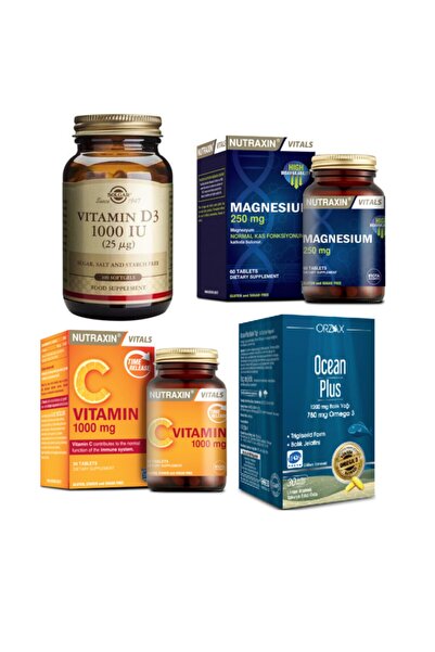 Solgar D3 Vitamini 100 Kapsül+nutraxin Magnesium 60 Tablet+c Vitamini 30 T.+ocean 1200mg Balık Yağı 30 Kap.