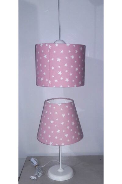 TEKAY AYDINLATMA Pembe Yıldız Avize Abajur Seti Genç Odası Kız Çocuk Odası Beyaz Ayaklı