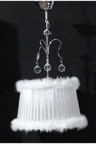 TEKAY AYDINLATMA White Feather Stoned Bedroom Girl's Room Chandelier