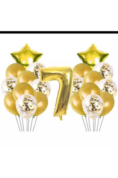 Deniz Party Store 7 Years Old Transparent Balloon Set with Gold Confetti Birthday Set