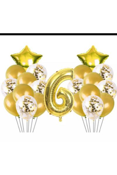 Deniz Party Store 6 Years Old Transparent Balloon Set with Gold Confetti Birthday Set