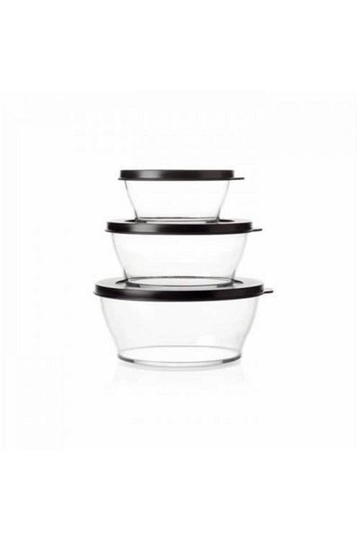Tupperware Royal Set 3-Piece Storage Serving Container 990-1.3-2.4 Hsgl Black