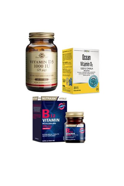 Solgar D3 Vitamini 100 Kapsül+ocean D3 Vitamini 1000 Iu Damla 50 Ml+nutraxin B12 Vitamini 60 Dilaltı Tablet