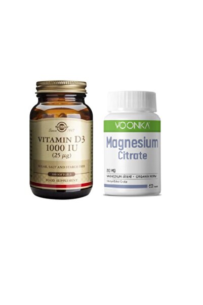 Solgar D3 Vitamini 1000 Iu 100 Kapsül + Voonka Magnezyum Sitrat 200 Mg 62 Tablet