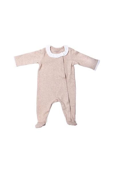 POETREE KIDS Chevron Light Camel Ruffle Collar Baby Jumpsuit