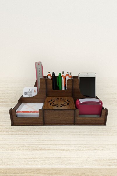 Kapbirhediye Kahverengi Ahşap Masaüstü Kalemlik Seti