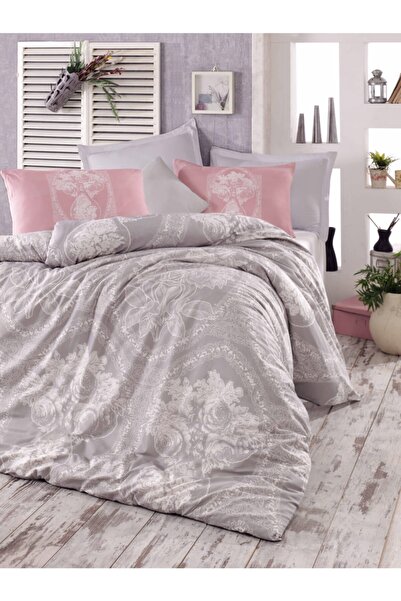 Fabeteks 100% Natural Cotton Madame Lily Grey Duvet Cover Set