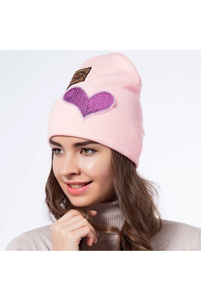 Modex Powder Pink Sequin Women's Heart Beret - Br9947