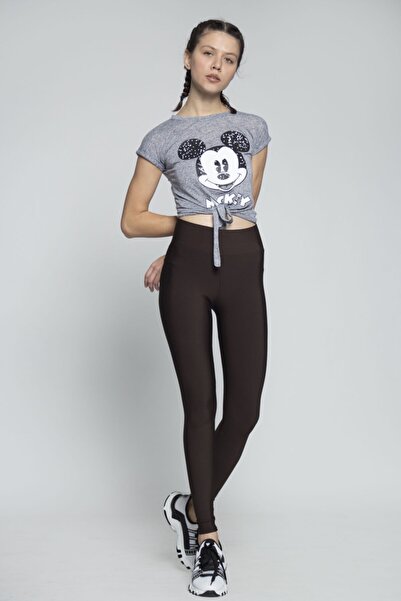 MojerHermosa Kadın  Şardonlu Dalgıç Kumaş Yüksek Bel Kahverengi Korse  Tayt