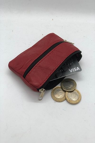 MENİSE Red Genuine Leather Coin Holder