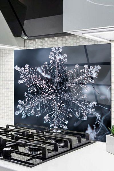 Olinpa 60X52 cm Crystal Glass - Stove Back Protector Countertop and Built-In