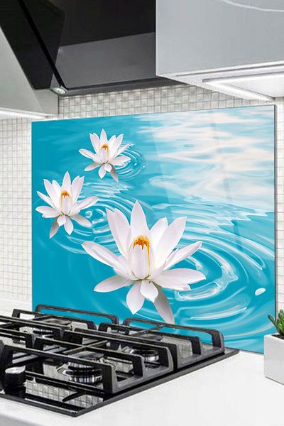 Olinpa 50X50 cm Glass Stove Back Protector Countertop Built-In Back Protector |   Marble