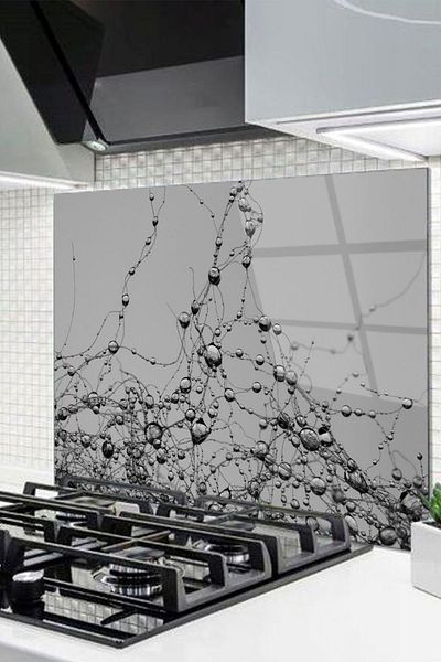 Olinpa 76X49,5 cm Glass Stove Back Protector Countertop Built-In Back Protector |   Gray Water Drop