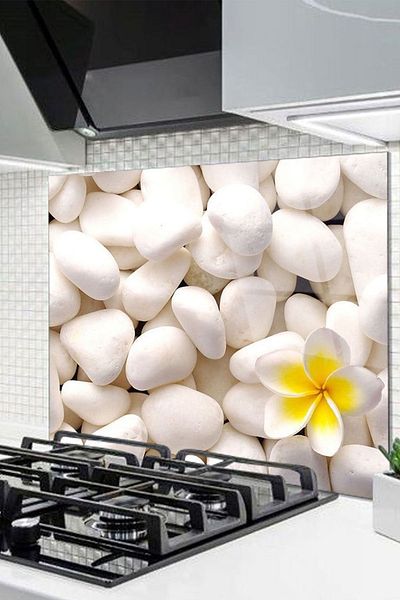 Olinpa 76X49,5 cm Glass Stove Back Protective Countertop Built-In Back Protective Stone