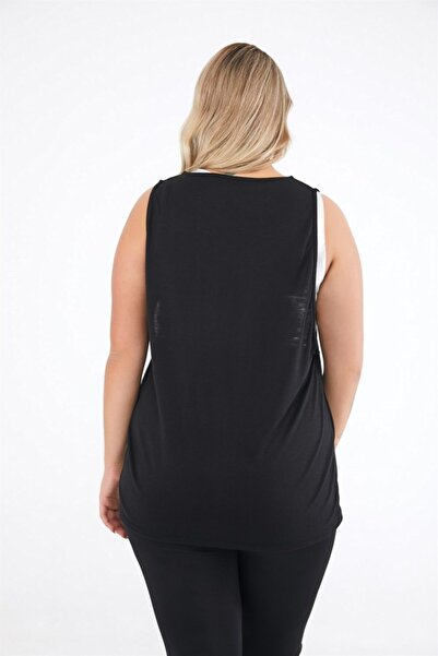 Seamoda Women's Round Neck Deep Sleeveless Sports Athlete-black